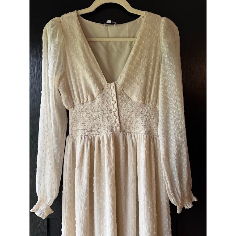 Patrons of Peace Altura Dress Maxi Coquette Milkmaid Tiered Cream Swiss Dot Sz S - Picture 4 of 15